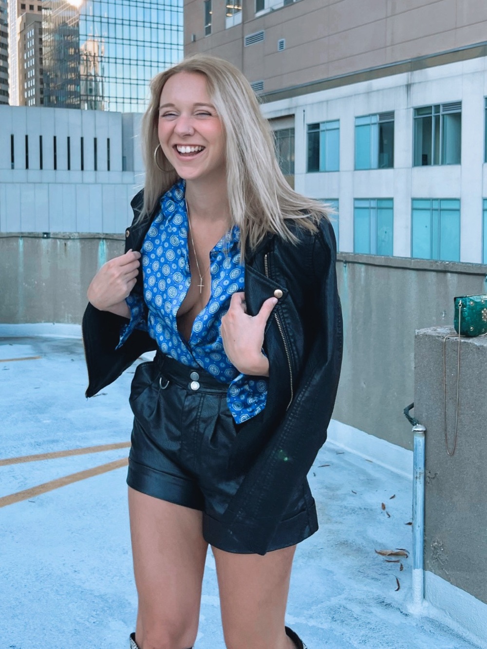 Free People Black High-Waist Faux Leather Pleated Shorts